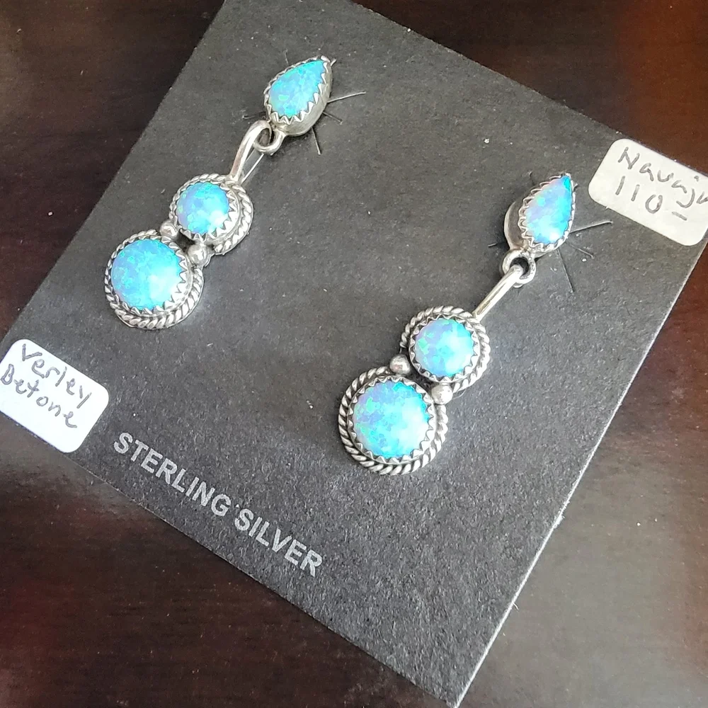 Sterling Silver Navajo Opal drop dangle earrings - Picture 2 of 2